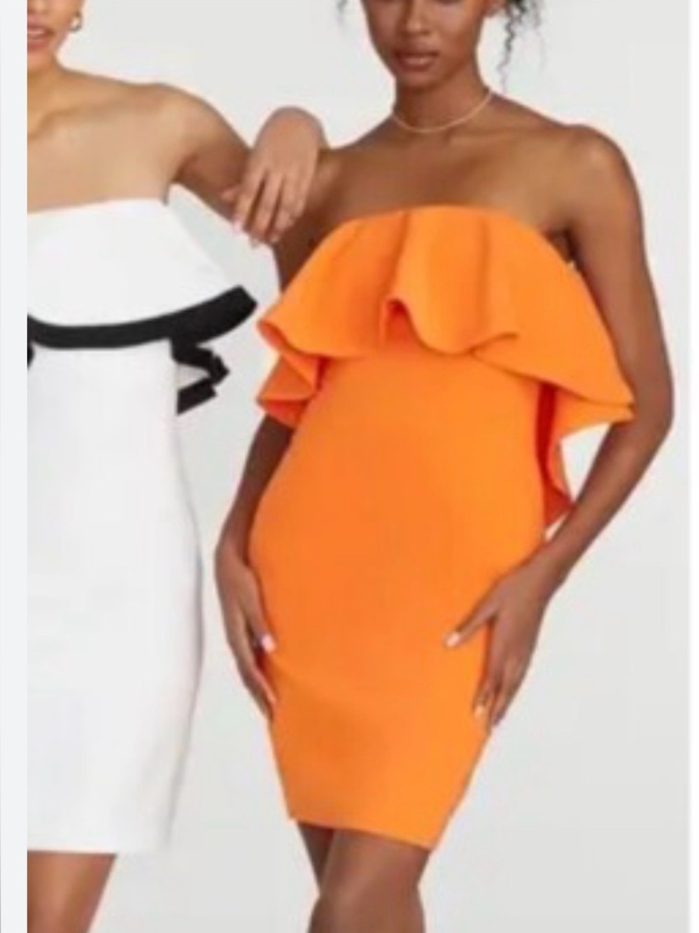 NEW Strapless Ruffle-Trim Orange Midi Dress Off Shoulder Flattering Curves